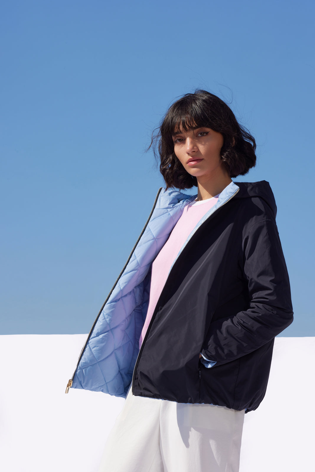 Geacă damă reversibilă LERA, Dark Navy / reverse Dusty Blue