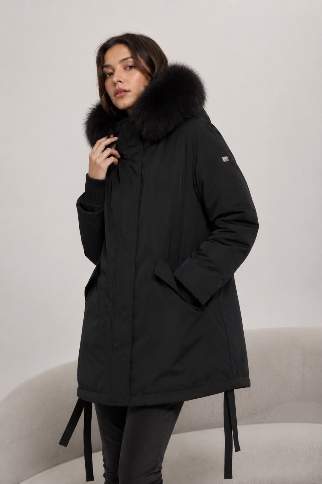 Parka de iarnă damă cu blană naturală de raton AFILA black