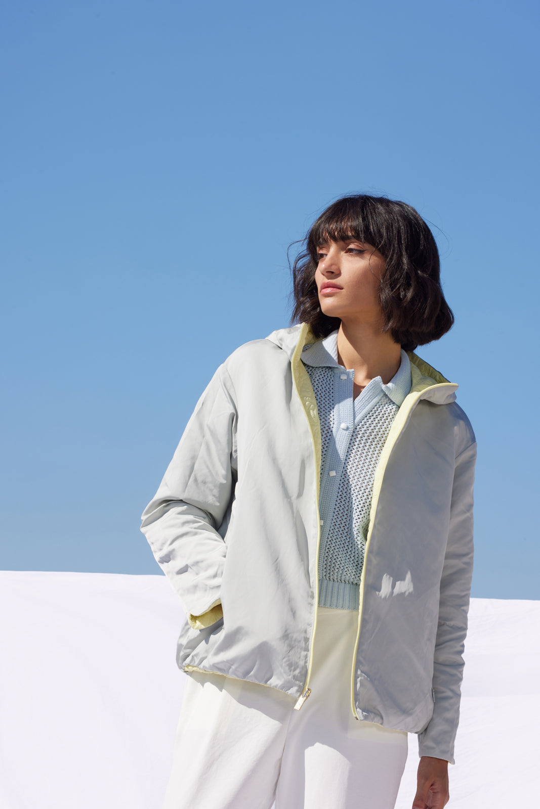 Geacă damă reversibilă LERIA , wax yellow / reverse pigeon