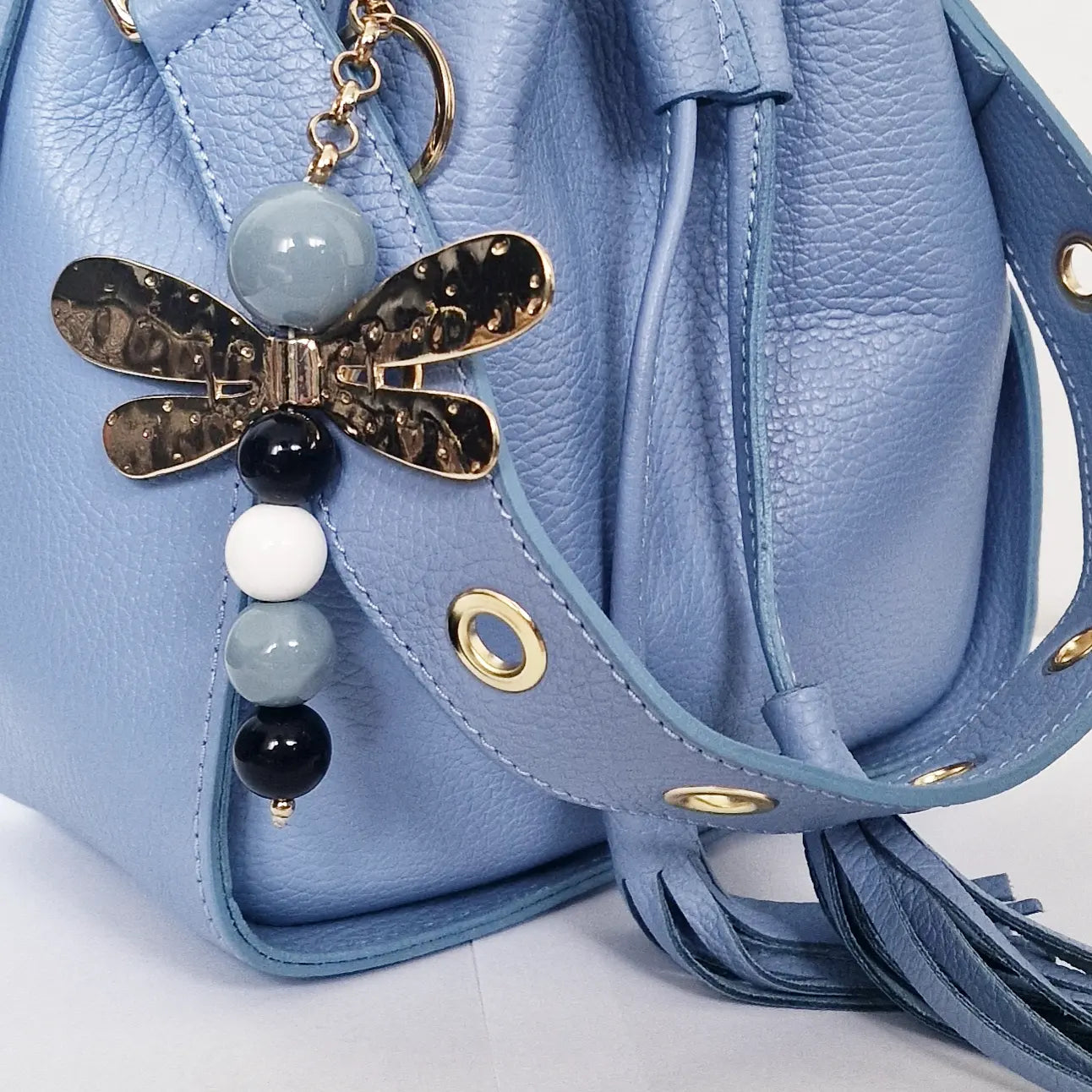 Geantă damă din piele naturală Sole Middle Light Blue – Bucket Bag Bleu | Made in Italy