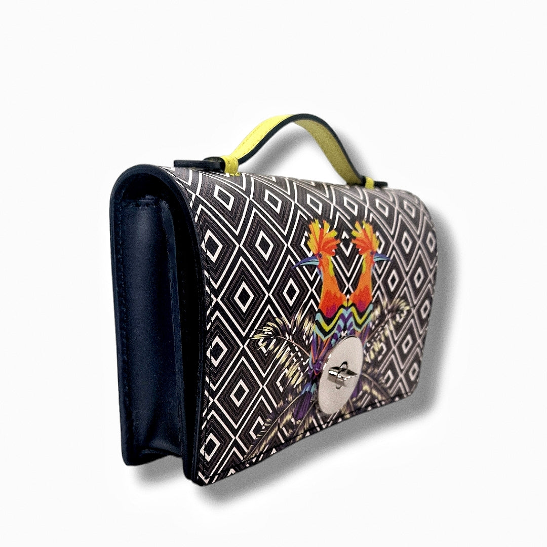 Geantă damă din piele naturală Barset Exotic Birds Crossbody – Tropical Print | Made in Italy