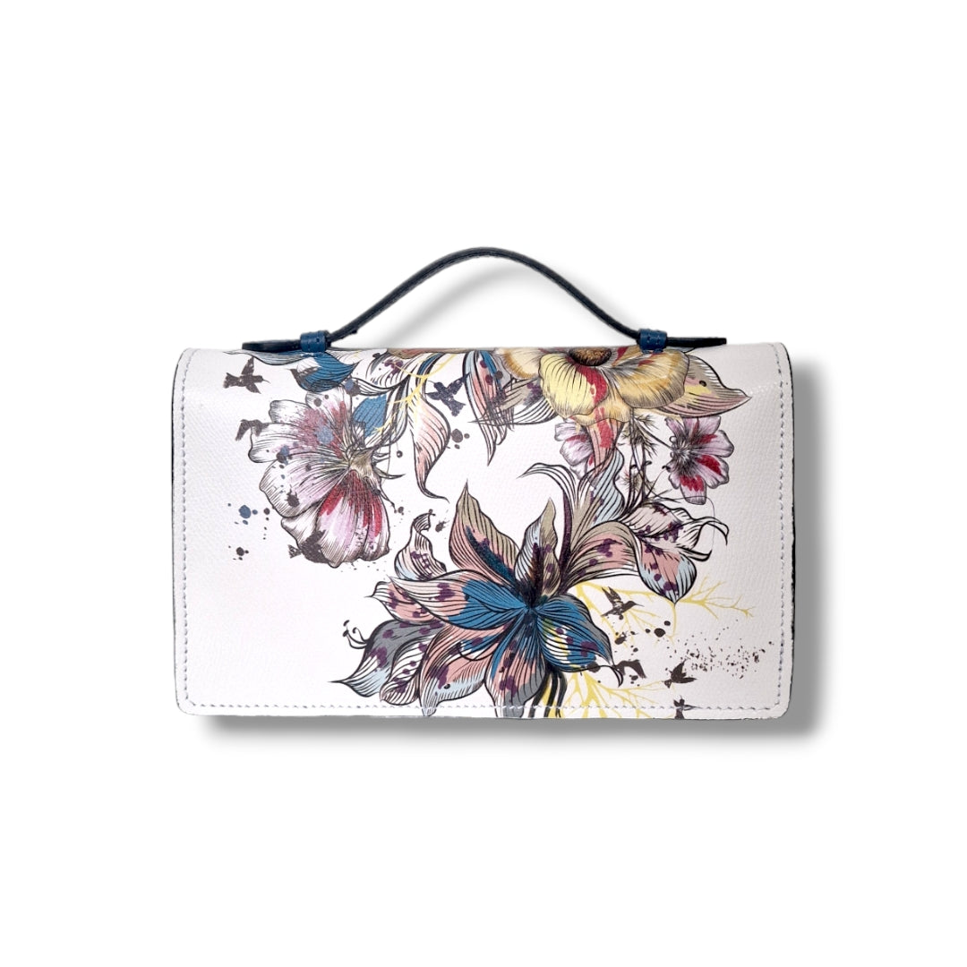 Geantă damă din piele naturală Barset Aquarelle Flowers Crossbody – Floral | Made in Italy