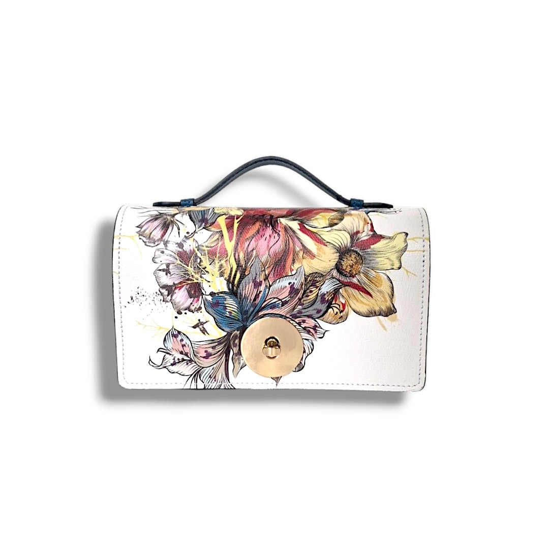 Geantă damă din piele naturală Barset Aquarelle Flowers Crossbody – Floral | Made in Italy