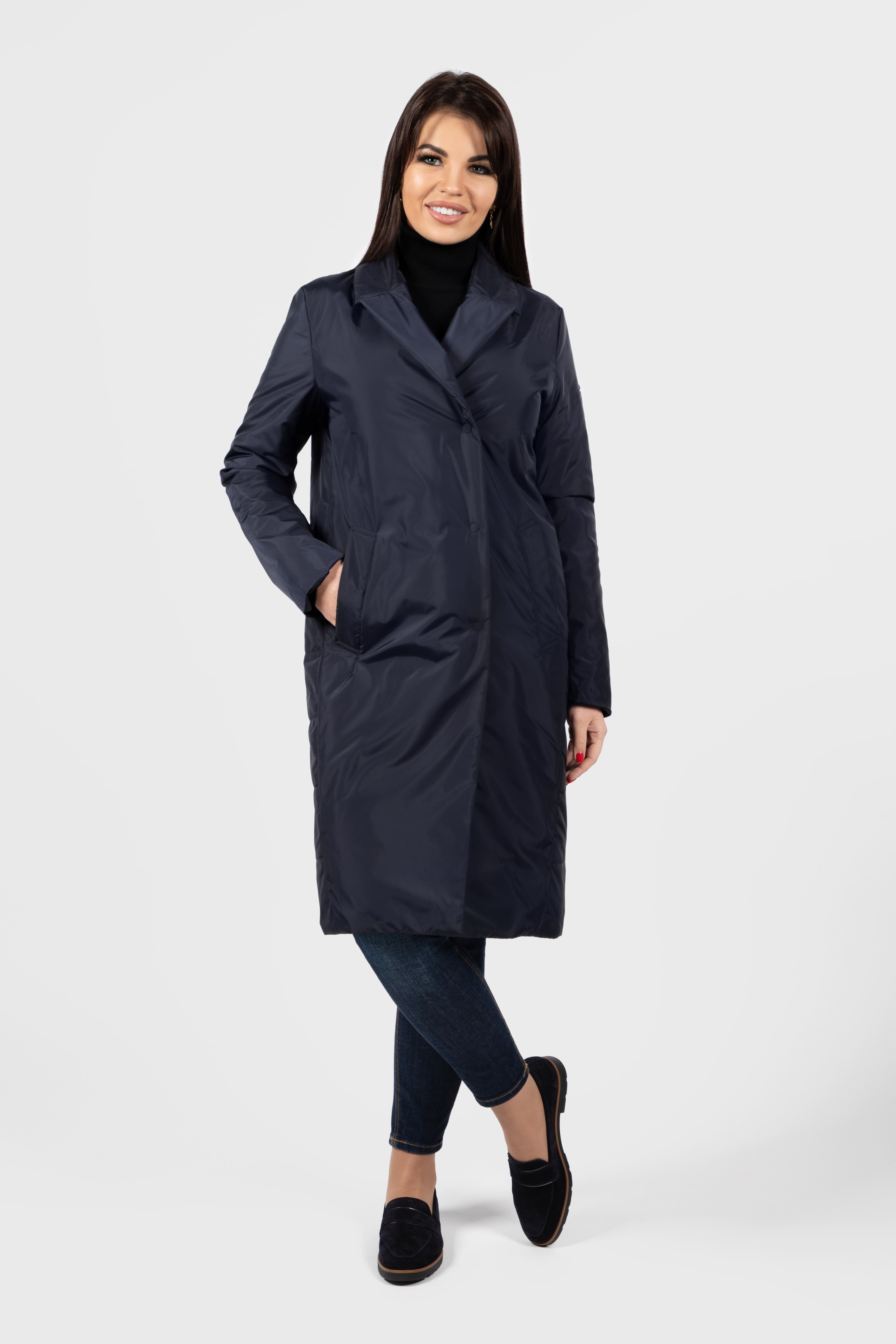 Palton damă VIKI navy Madzerini, geacă matlasată elegantă.
