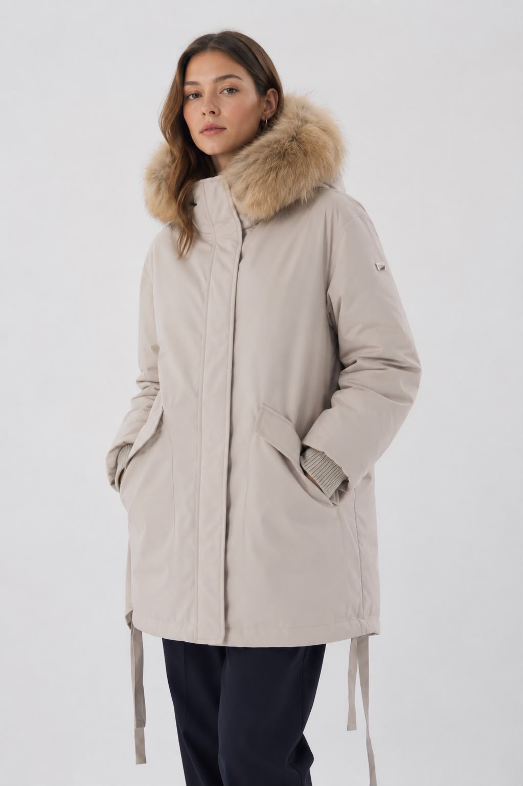 Parka de iarnă damă cu blană naturală de raton AFILA stucco