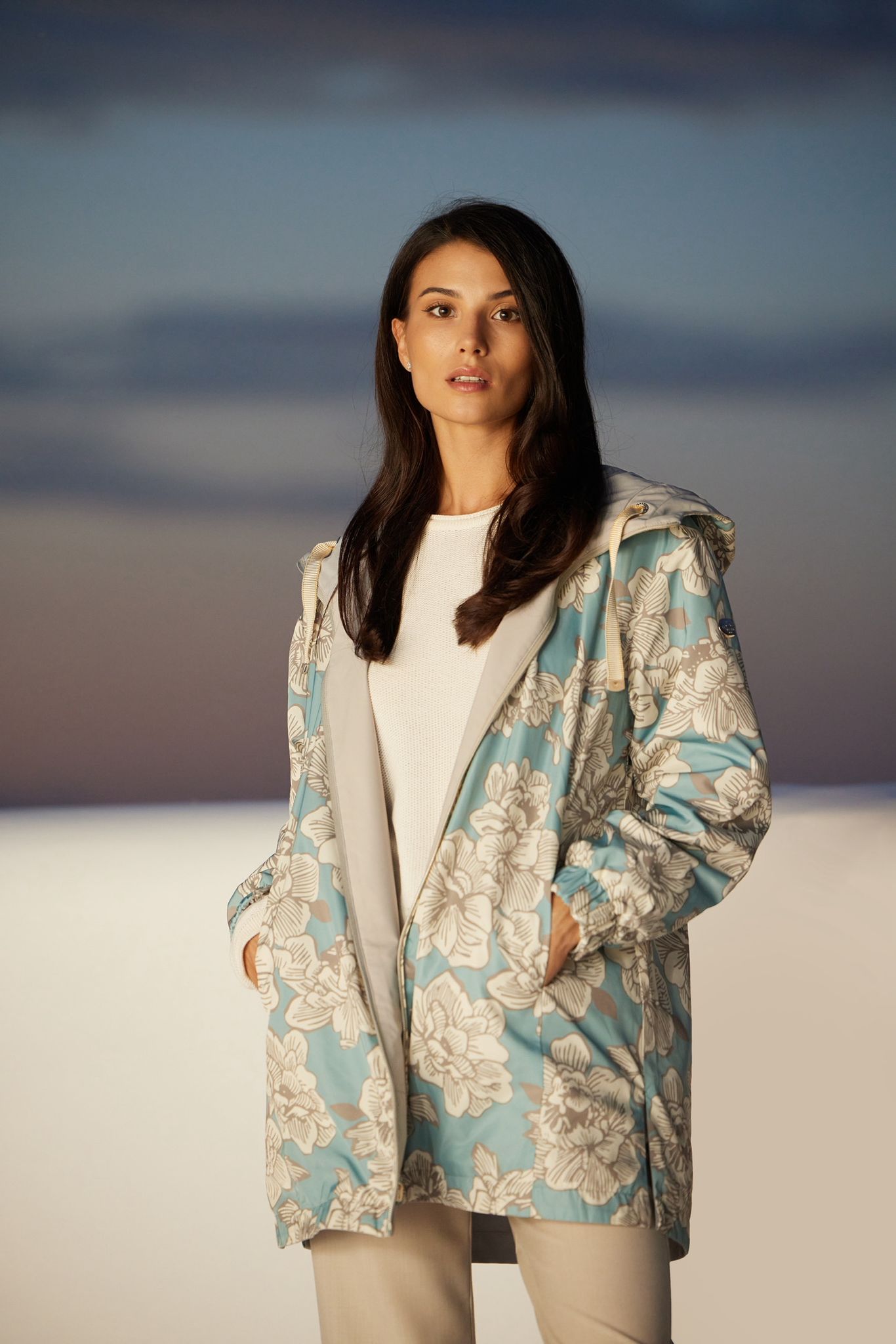 Trenci reversibil damă LOLA, stucco /reverse floral