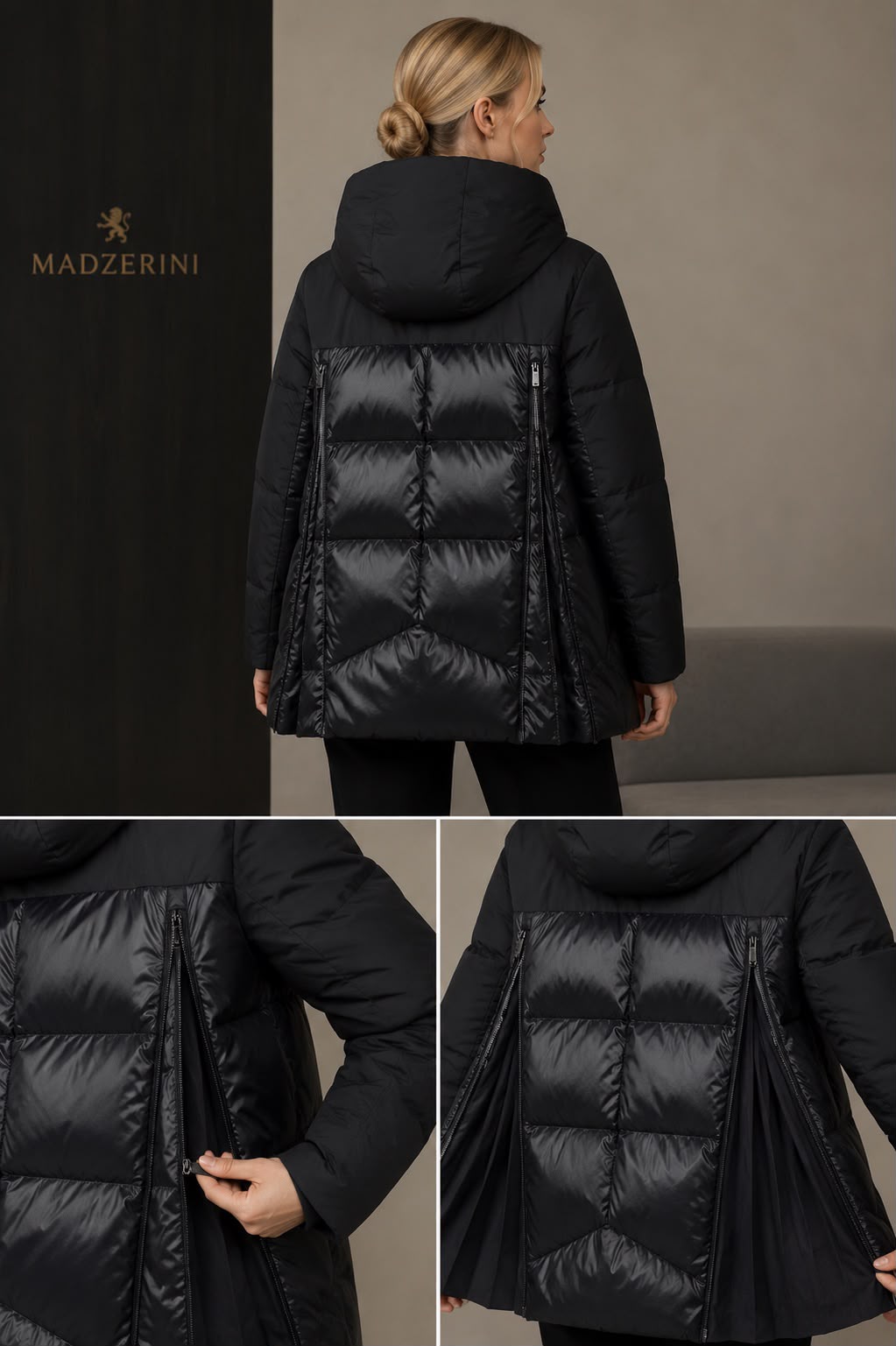 Geacă damă scurtă cu BIO-puf și lână BINA black